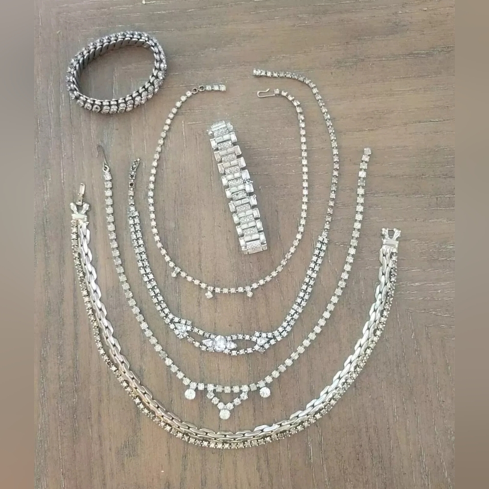 Vintage Lot of 4 Rhinestone Necklaces And 2 Bracelets - REPAIR LOT